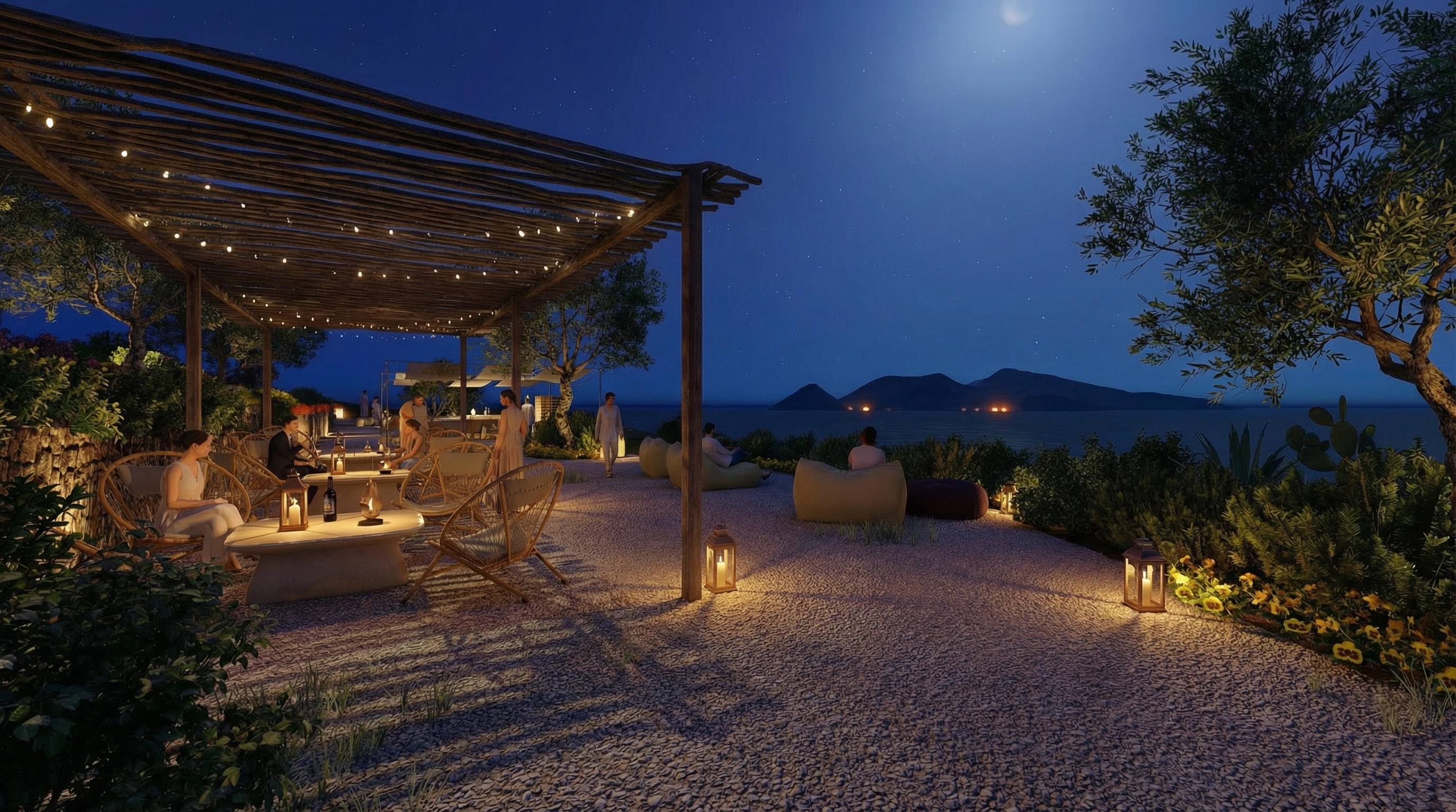 Il cortile illuminato nella sera eoliana